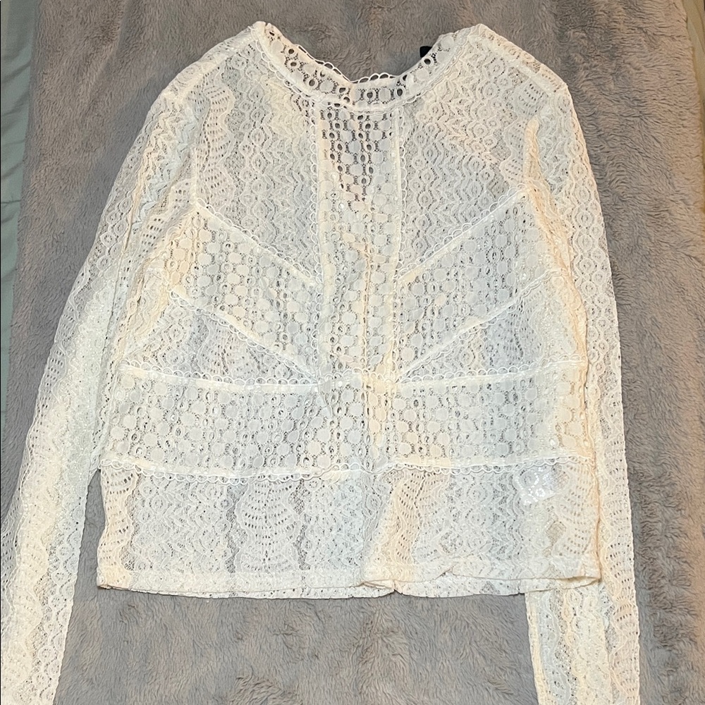 Divided White Lace Women's Blouse